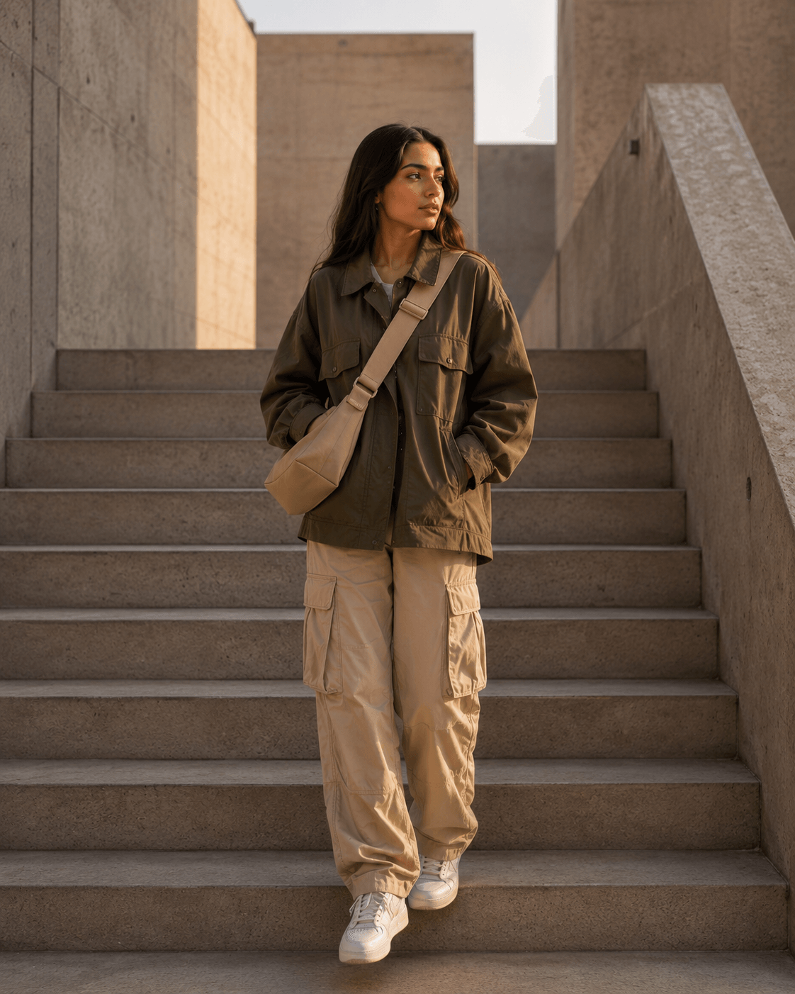 إطلالة كاجوال من مَدار وسط عمارة معمارية مينيمال